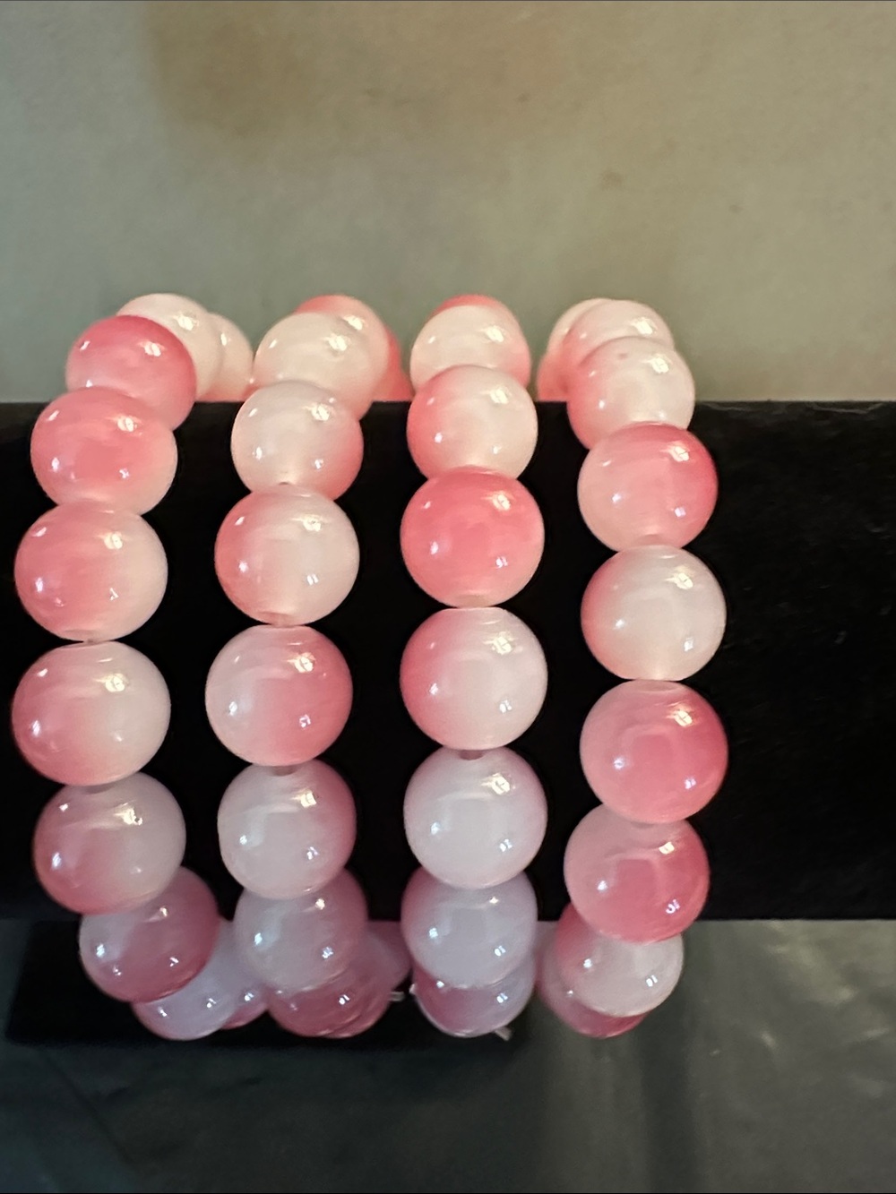 Set of 4 Pink Gradient Glass Beaded Stretch Bracelet - Women Jewelry